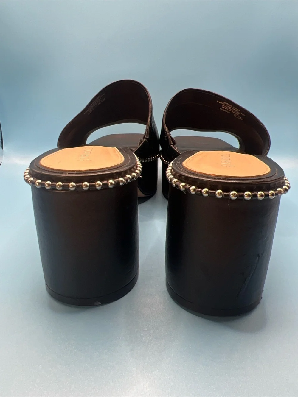 Gianni Bini Roemer Ball Chain Black Platform Slide Mule Chunky Heels Wms 9.5M